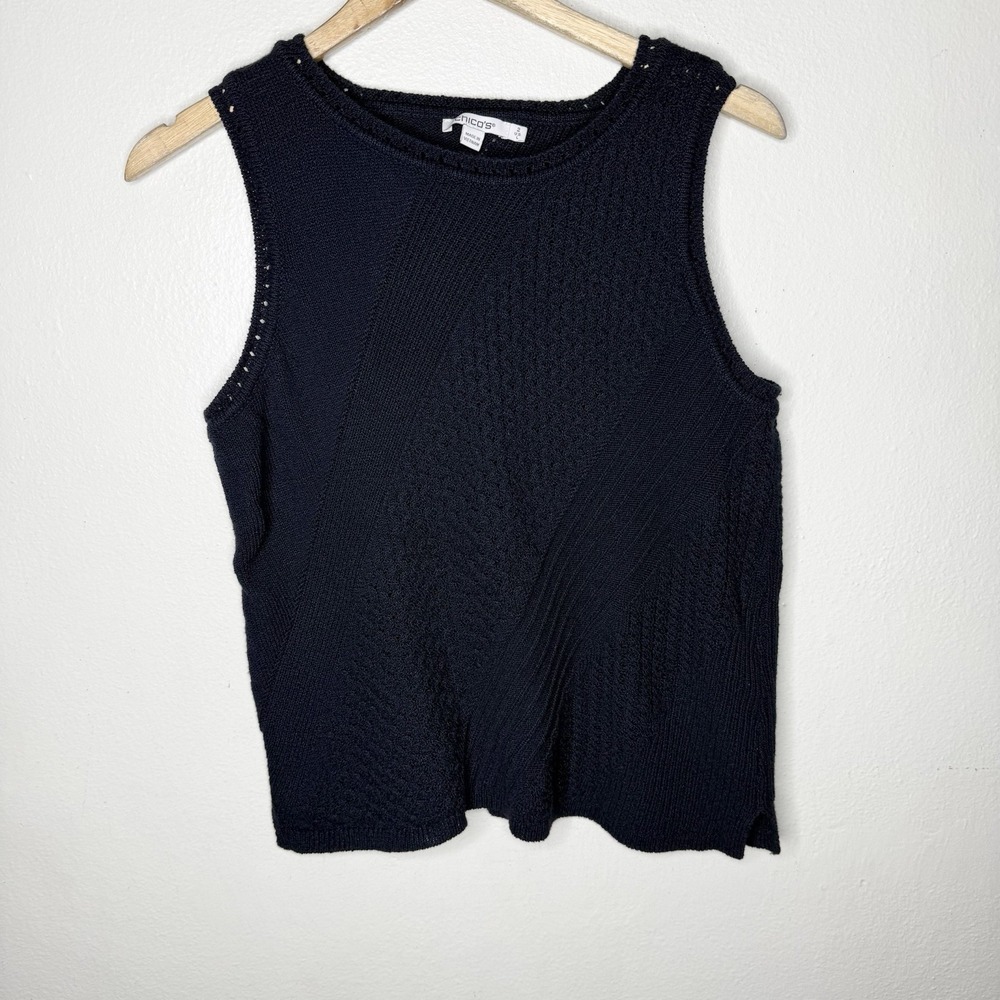 Chicos‎ Navy Blue Knit Sleeveless Sweater Tank Top Swank Size 2 US Large